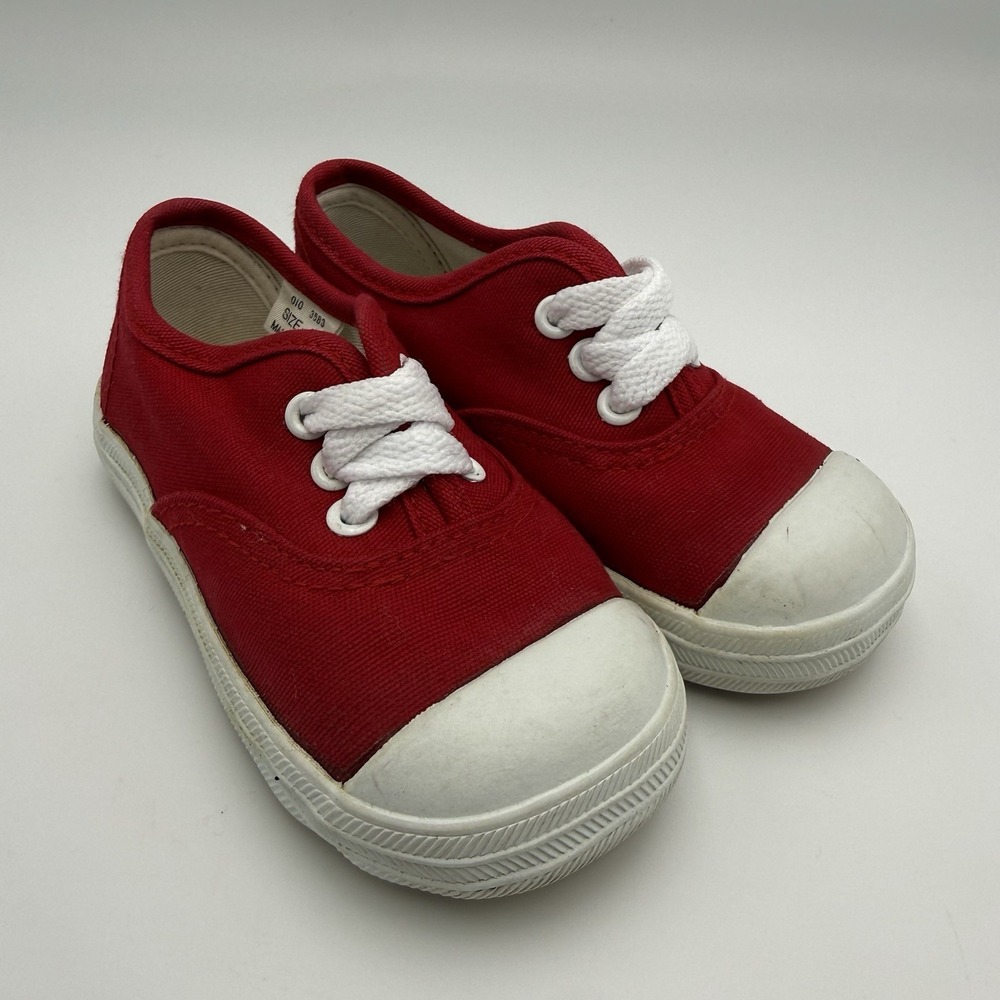Vintage 1990s Okie Dokie Shoe Toddler Kids Size 7 Red & White Classic Canvas‎